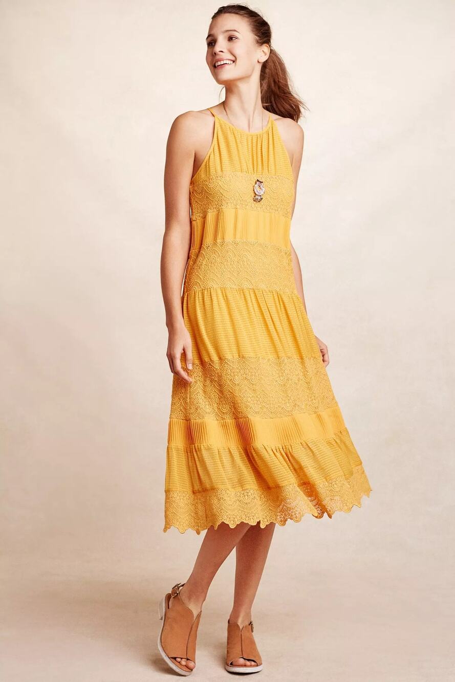 New Anthropologie Villanelle Lace Midi Dress HD PARIS $178 Golden Orange Mango